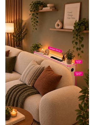Trmuko 1. Sınıf Beyaz Mdf Auratech Led’li Koltuk Arkası Dresuar Prizli Şarjlı Raf Konsol 100X80X12