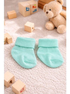 Amelio Kids Amélio Kids Turkuaz Organik Pamuk Katlamalı Unisex Yenidoğan Soket Çorap