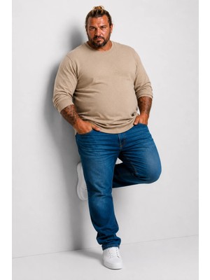 Moc Grande MocGrande Büyük Beden Sweatshirt Bisiklet Yaka Deri Arma 22703 BEJ
