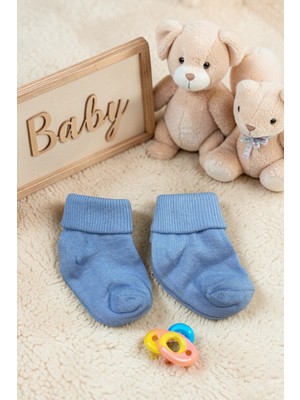 Amelio Kids Amélio Kids Mavi Organik Pamuk Katlamalı Unisex Yenidoğan Soket Çorap