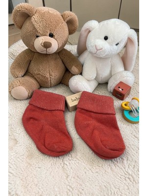 Amelio Kids Amélio Kids Mercan Kırmızı Organik Pamuk Katlamalı Unisex Yenidoğan Soket Çorap
