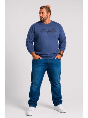 Moc Grande Mocgrande Erkek Büyük Beden Sıfır Yaka Sweat Twenty 24200 INDIGO