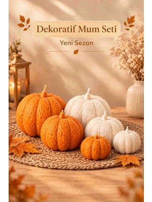 Beyra Decor Dekoratif Balkabağı Mum Seti 6'lı – Turuncu Beyaz Sonbahar Ev Dekoru | Masa, Salon ve Konsol Süsü