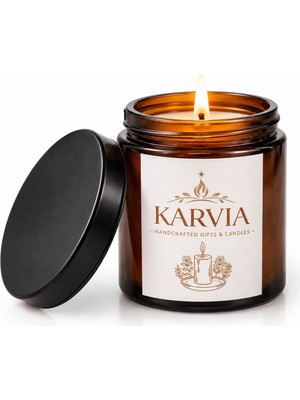Karvia  Kokulu 100 cc Siyah Amber Cam Kavanoz Mum - El Yapımı