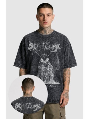 Fuddy Moda Unisex Oversize Sepultura Bestial Devastation Ense Baskılı Yıkamalı Rock Band Tişört