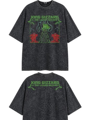 Fuddy Moda Unisex Oversize King Gizzard And The Lizard Wizard Ense Baskılı Yıkamalı Rock Band Tişört