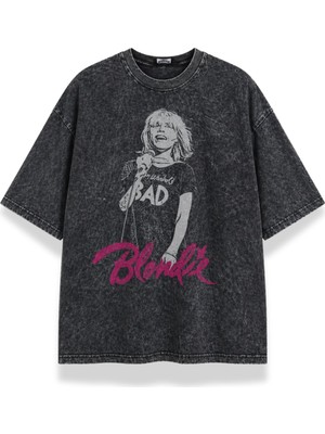 Fuddy Moda Unisex Blondie Bad Baskılı Yıkamalı Tişört, Oversize Rock Band Temalı Vintage Tshirt