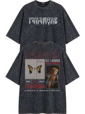 Fuddy Moda Unisex Paramore All I Wanted Sırt Baskılı Yıkamalı Tişört, Oversize Rock Band Temalı Vintage Tshirt
