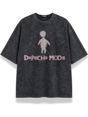 Fuddy Moda Unisex Depeche Mode Baskılı Yıkamalı Tişört, Oversize Rock Band Temalı Vintage Tshirt