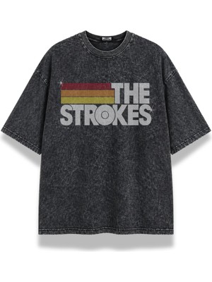 Fuddy Moda Unisex The Strokes Baskılı Yıkamalı Tişört, Oversize Rock Band Temalı Vintage Tshirt