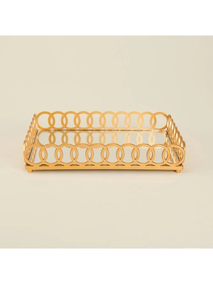 Matmel Deco Meander Aynalı Dekoratif Tepsi - Altın - 31X21 cm
