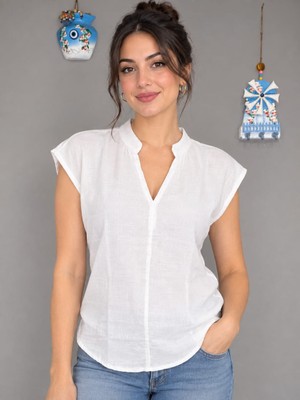 Butik Ayvitrin Kadın Pamuklu Hakim Yaka Rahat Bluz