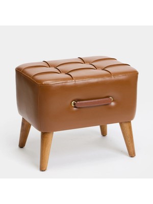 Just Home Home Ottocase Nostaljik El Yapımı Kapitoneli Deri Puf - Kahverengi -35X33X43 cm