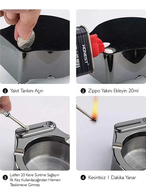 Metal Çakmaklı Küllük Zippo Yakıt Ile Çalışır ( Lisinya )