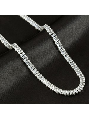 Fantastik Store 4 mm Baget Taşlı Zirkon Lüks Çelik Kolye