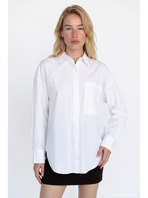 Quzu Sırtı At Nakışlı Oversize Gömlek Ekru