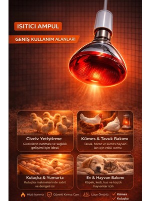 150W Isıtıcı Ampul Kırmızı Isı Lambası Civciv Kümes Kuluçka E27 Duy Isıtma Ampulü ( Lisinya )