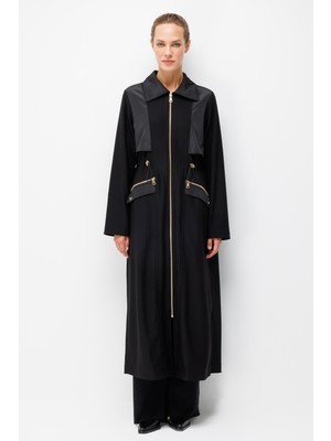 Micca Sporty Chic Işlevsel Detaylı Özel Kumaş Zamansız Kap Trench-Siyah