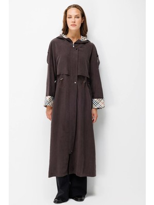 Micca Premium Doğal Akıcı Kumaş Elit Garni Detay Trench Kap-Kahve