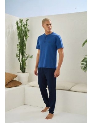 Fantastik Store Kocabey 2207 Erkek Battal Midi Yaka Pijama Takım