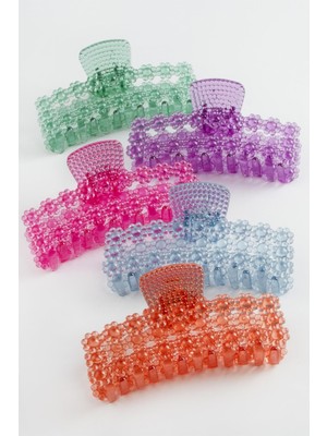 Fantastik Store Dikdörtgen Çiçekli Şeffaf Renkli Mandal Toka 11 cm