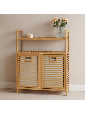 Dorasan Bambu Kirli Çamaşır Sepeti 2 Bölmeli 2 Kat Organizer 80X33X87 cm