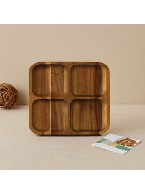 Dorasan Akasya Ahşap 4 Bölmeli Kare Servis Tepsisi 20X20X1.4 cm