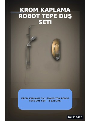 Eco Lounge Krom Kaplama 5+1 Fonksiyon Robot Tepe Duş Seti - 2 Başlıklı Banyo Takımı BX-313428