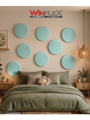 Winflex 50X50 cm Daire Kumaş Kaplı Akustik Panel(1 Adet) Su Yeşil