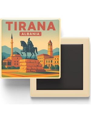 Aesco Tiran Arnavutluk - Iskender Bey Meydanı - Baskılı Buzdolap Magneti Kare 9x9 cm