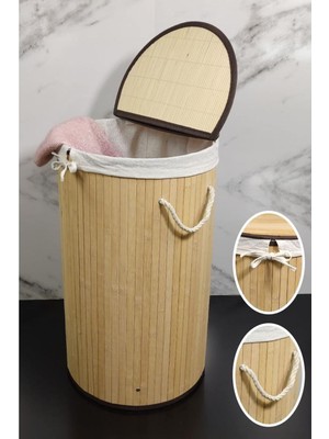 Aesco Digithome Yuvarlak Bambu Çamaşır Sepeti Naturel CL-6001-01