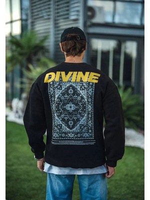 Fantastik Store Erkek 3 Iplik Pamuklu Kışlık Bisiklet Yaka Baskılı Sweatshirt - Siyah