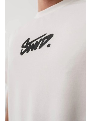 Fantastik Store Erkek Tişört Yazlık Baskılı Oversize Kısa Kol T-Shirt - Beyaz