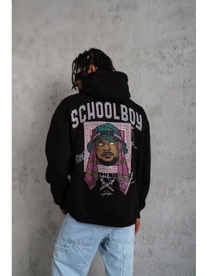 Fantastik Store Erkek 3 Iplik Pamuklu Kapüşonlu Baskılı Cepli Oversize Sweatshirt Hoodie - Siyah