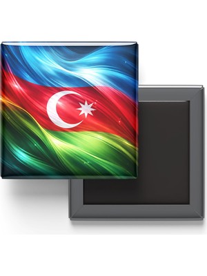 Aesco Azerbaycan - Abstract Efektli Bayrak - Baskılı Kare Buzdolap Magneti