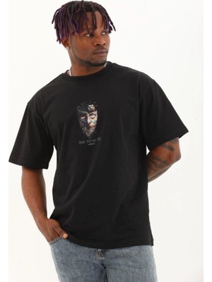 Fantastik Store Erkek Baskılı T-Shirt Kısa Kol Bisiklet Yaka Regular Fit Rahat Kalıp Günlük Tişört - Siyah