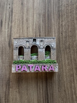 Aesco Pharus Patara-Patara Dekoratif Antik Taş Görünümlü Mıknatıs, El Yapımı, Yeşil Detaylı, Mor Yazılı, Duvar Süsü