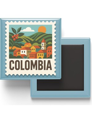 Aesco Buzdolap Magneti Kolombiya Bogotá Renkli Posta Pulu Temalı - 9x9 cm