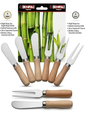 Aesco Smartizi 6 Parça Doğal Bambu Kahvaltı ve Sunum Seti - 3 Mini Kokteyl Çatalı ve 3 Tereyağı Reçel Sürme Spatulası