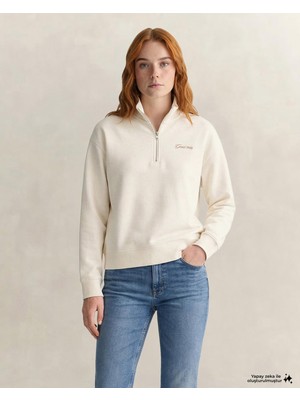 Aesco Gant Kadın Krem Yarım Fermuarlı Sweatshirt