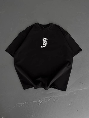 Fantastik Store Erkek Ön ve Arka Baskılı T-Shirt Kısa Kol Bisiklet Yaka Regular Fit Tişört - Siyah