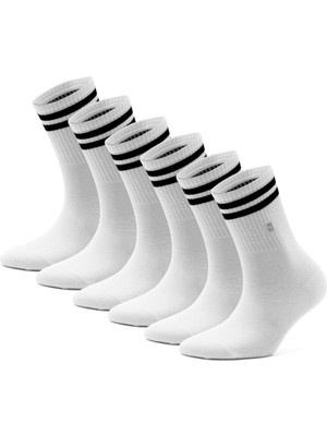 Aesco Just Inner 6'lı Set Erkek Bambu Tenis Çorabı - Dikişsiz Burun, Esnek, Dayanıklı, Nefes Alan, Çevre Dostu, Yüksek Performanslı Sporcu Çorabı, (Beyaz - Çizgili Desen - 41-44)