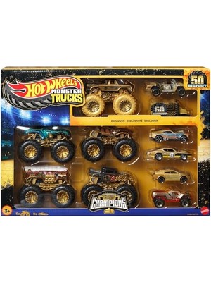 Aesco Hot Wheels® Monster Trucks Bigfoot Trophy Şampiyonları Araba ve Kamyon Çoklu Arabalar, Metal Bigfoot, 5-Alarm, Bone Shaker, Mega-Wrex, Tiger Shark ve 6 Araba, JDW07