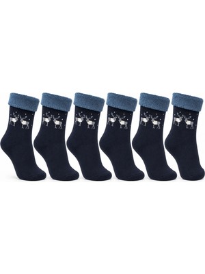 Fantastik Store 6’lı Kadın Kışlık Havlu Çorap Sıcak Tutan Karışık Desenli Yumuşak Çoklu Çorap Seti