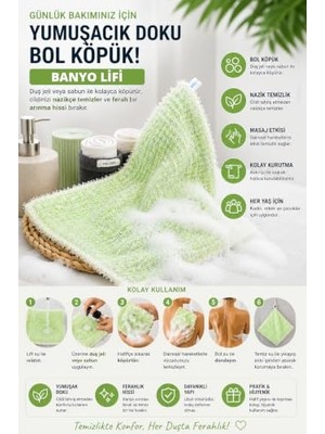 Aesco Banyo Lifi, | Yumuşak Dokulu, Bol Köpüren Vücut Temizleme Lifi | Askı Ipli, Günlük Kullanıma Uygun Banyo Süngeri | Kadın Erkek Çocuk Için 25X35CM (Fosforlu Sarı)