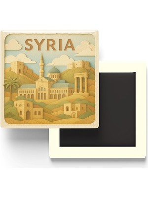 Aesco Suriye - Paper Cut Art - Baskılı Buzdolap Magneti Kare - 9x9 cm