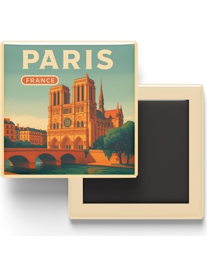 Aesco Paris Fransa - Notre-Dame Katedrali - Baskılı Buzdolap Magneti Kare 9x9 cm