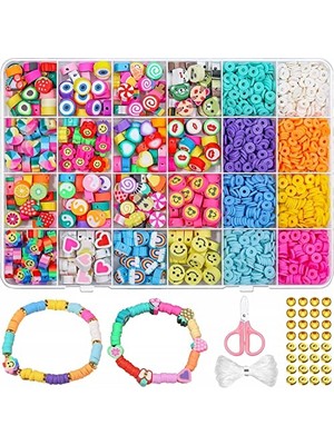 Aesco 2320 Adet Meyve Polimer Kil Boncuk Charms Seti, Bilezik ve Takı Yapımı Için 320 Adet Meyve Kil Charms ve 2000 Adet Polimer Kil Boncuk