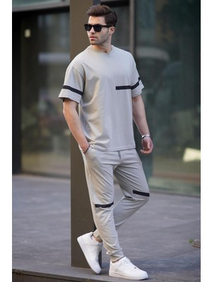 Aesco Madmext Boyalı Gri Kısa Kollu Eşofman Takımı 5939,BOYALI Gri L