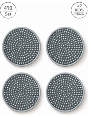 Aesco 4 Adet Silikon Bardak Altlığı, Bardak ALTLIĞI,%100 Silikon Bardak Altlığı Gri